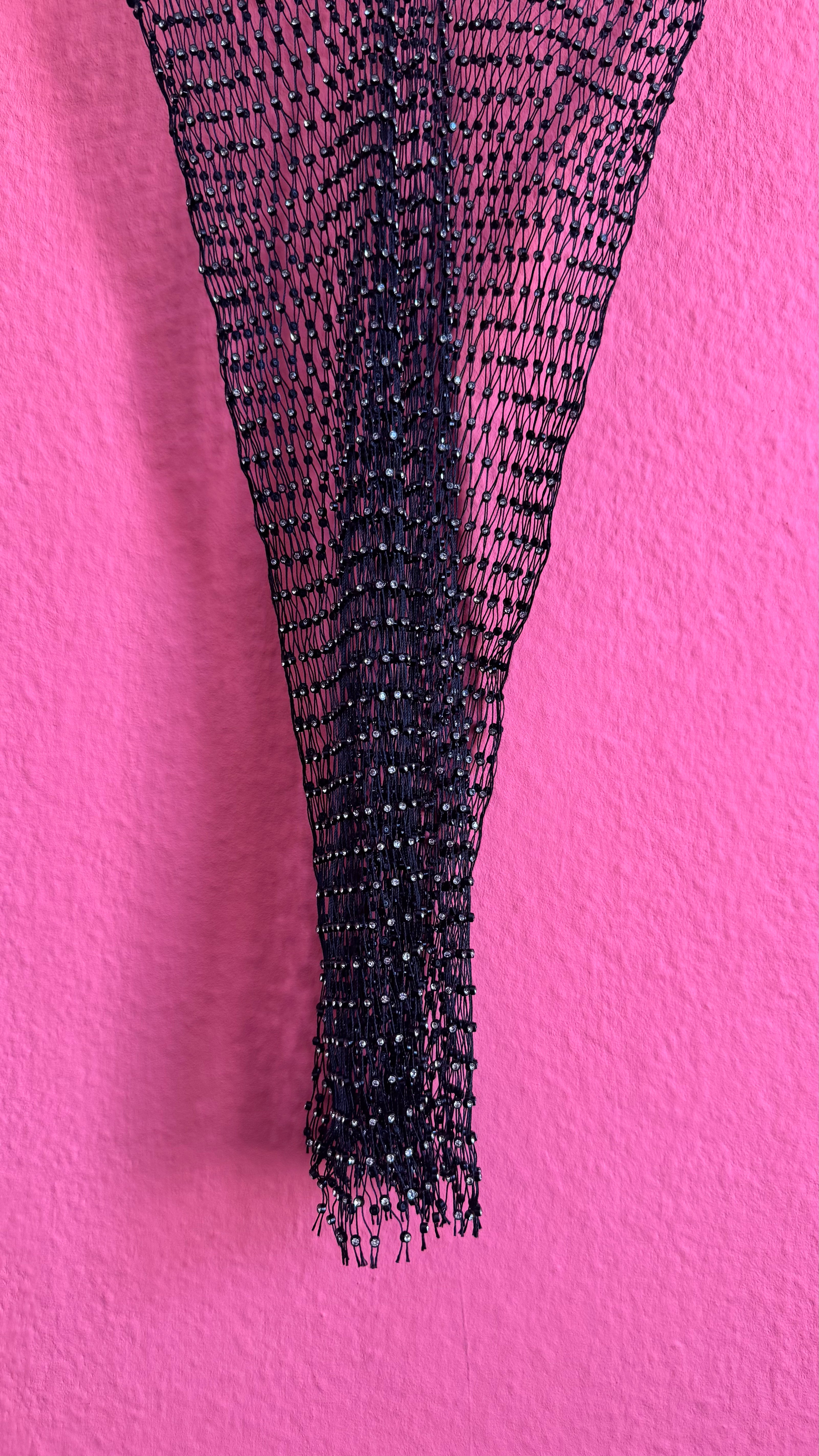 Black Beaded Net Halter Top