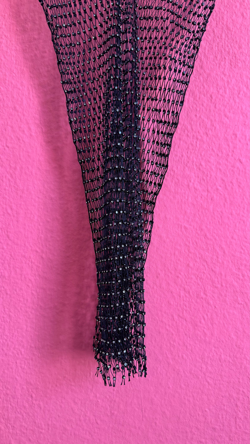 Black Beaded Net Halter Top
