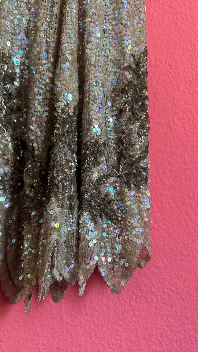 Vintage 1920s Beaded Flapper Dress With Art Deco Sequin Detail