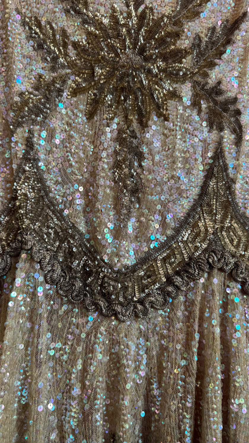 Vintage 1920s Beaded Flapper Dress With Art Deco Sequin Detail
