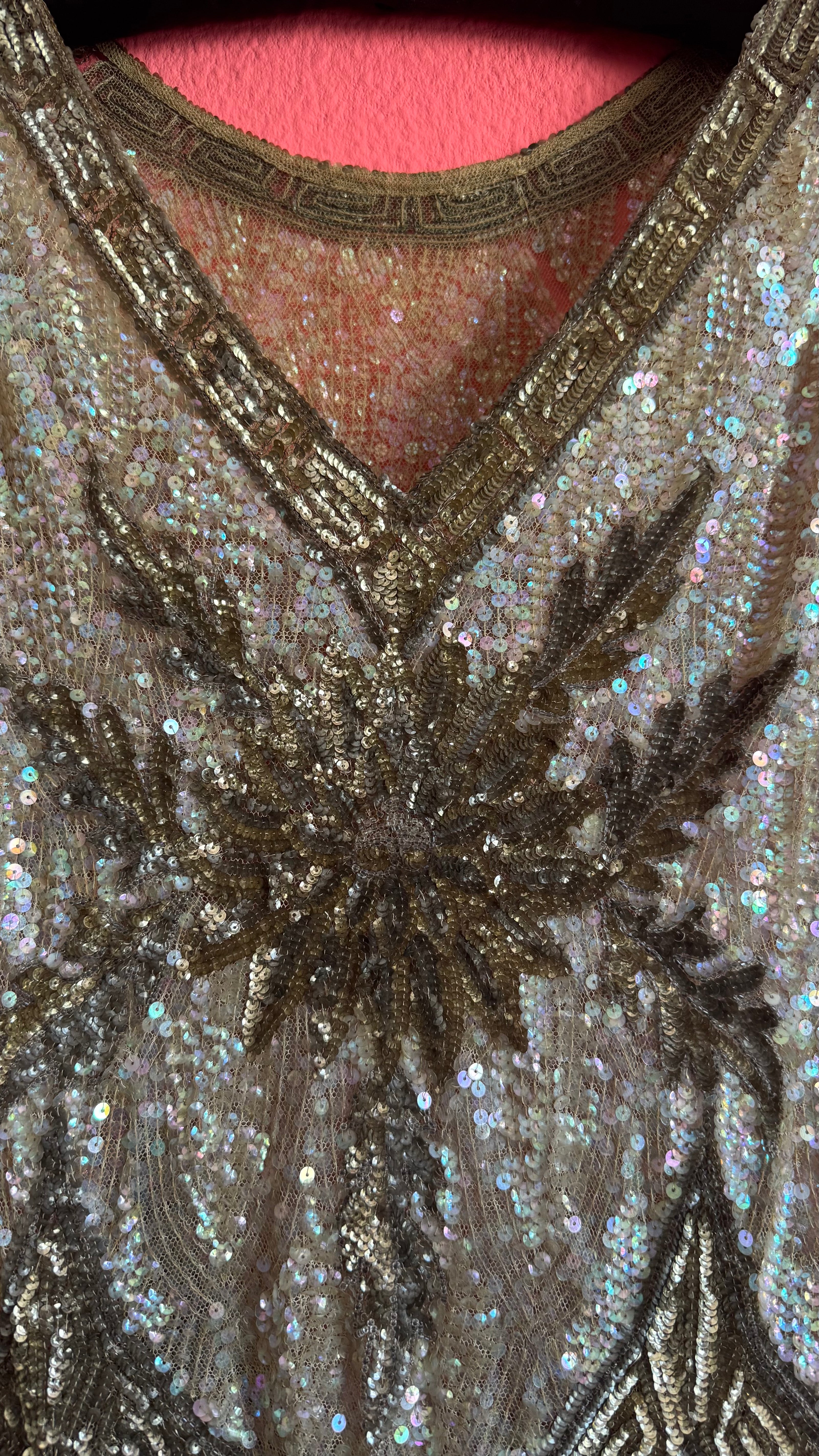 Vintage 1920s Beaded Flapper Dress With Art Deco Sequin Detail