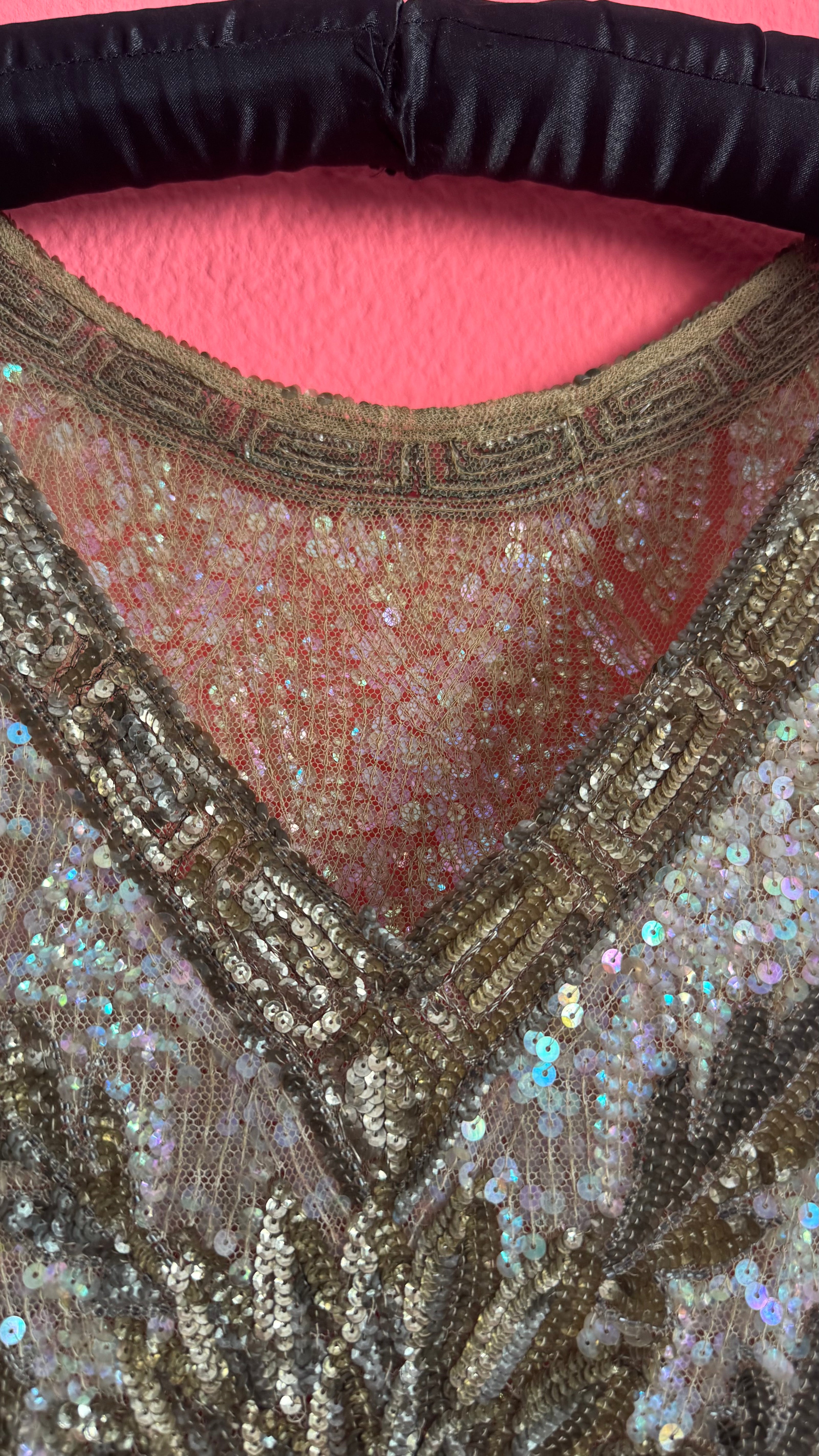 Vintage 1920s Beaded Flapper Dress With Art Deco Sequin Detail