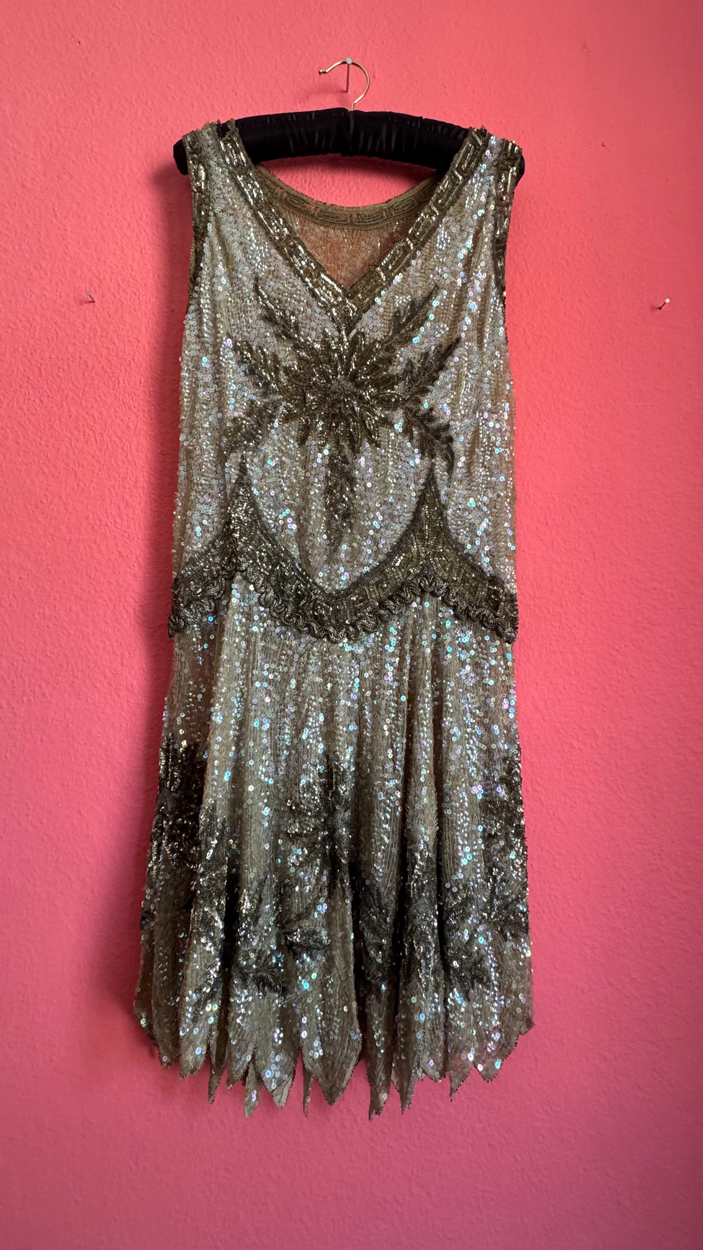 Vintage 1920s Beaded Flapper Dress With Art Deco Sequin Detail