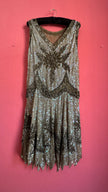 Vintage 1920s Beaded Flapper Dress With Art Deco Sequin Detail