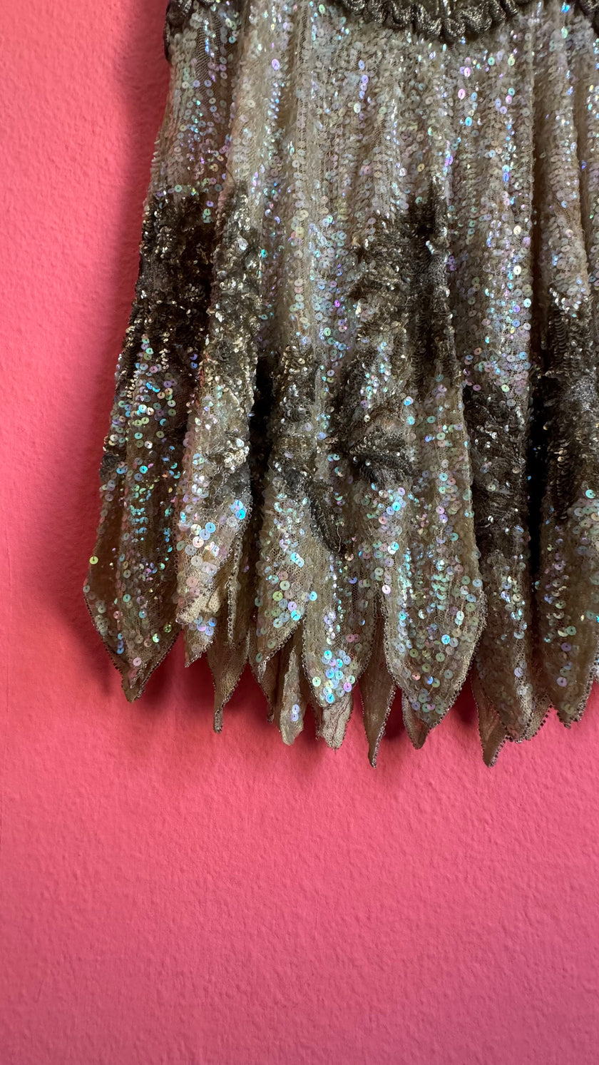 Vintage 1920s Beaded Flapper Dress With Art Deco Sequin Detail