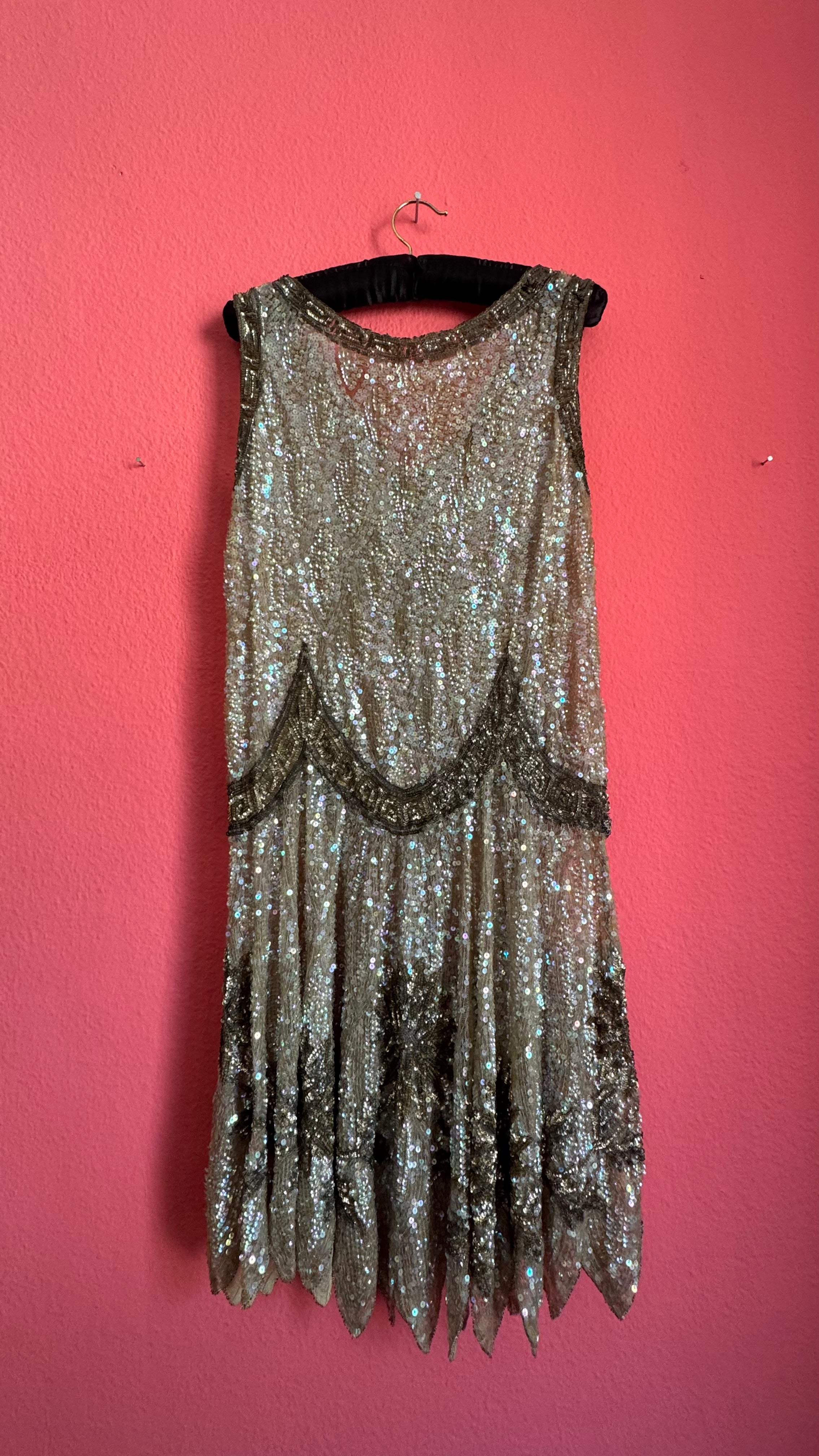 Vintage 1920s Beaded Flapper Dress With Art Deco Sequin Detail