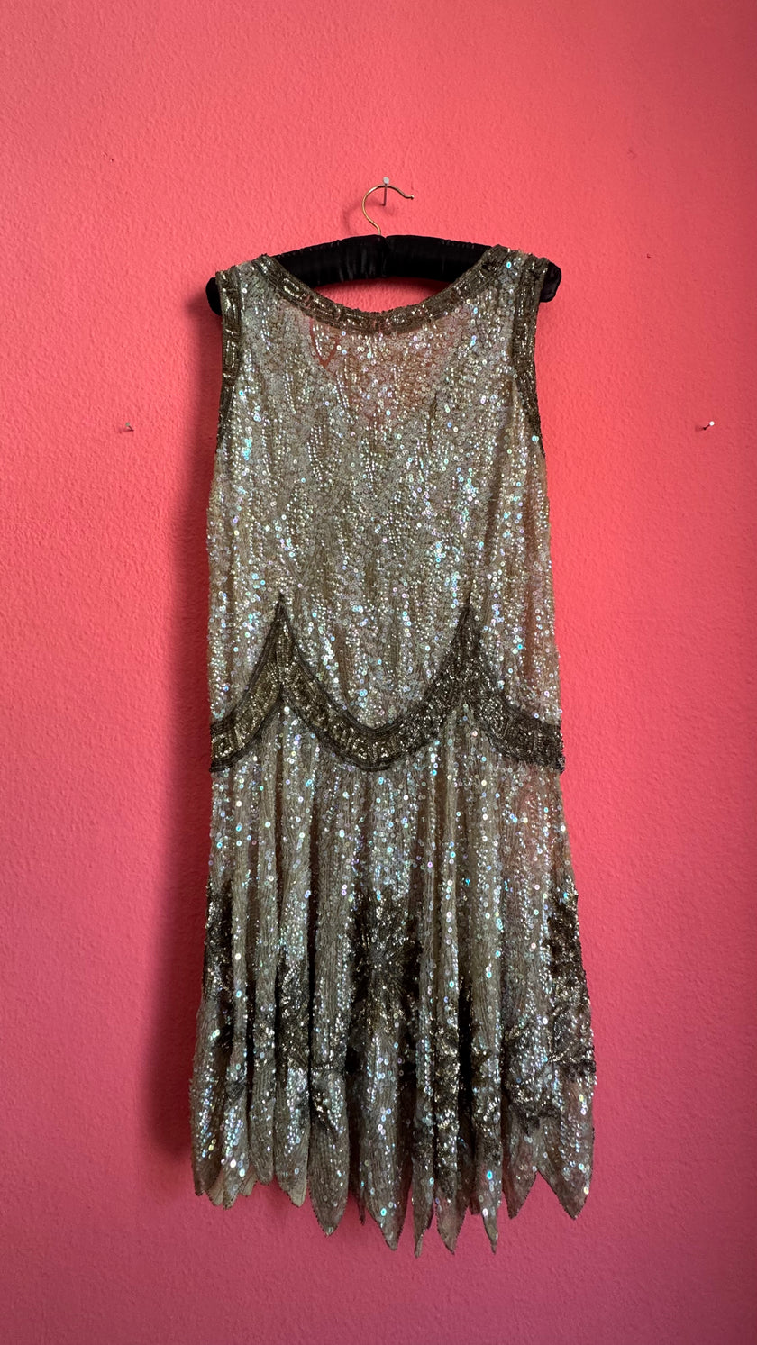 Vintage 1920s Beaded Flapper Dress With Art Deco Sequin Detail
