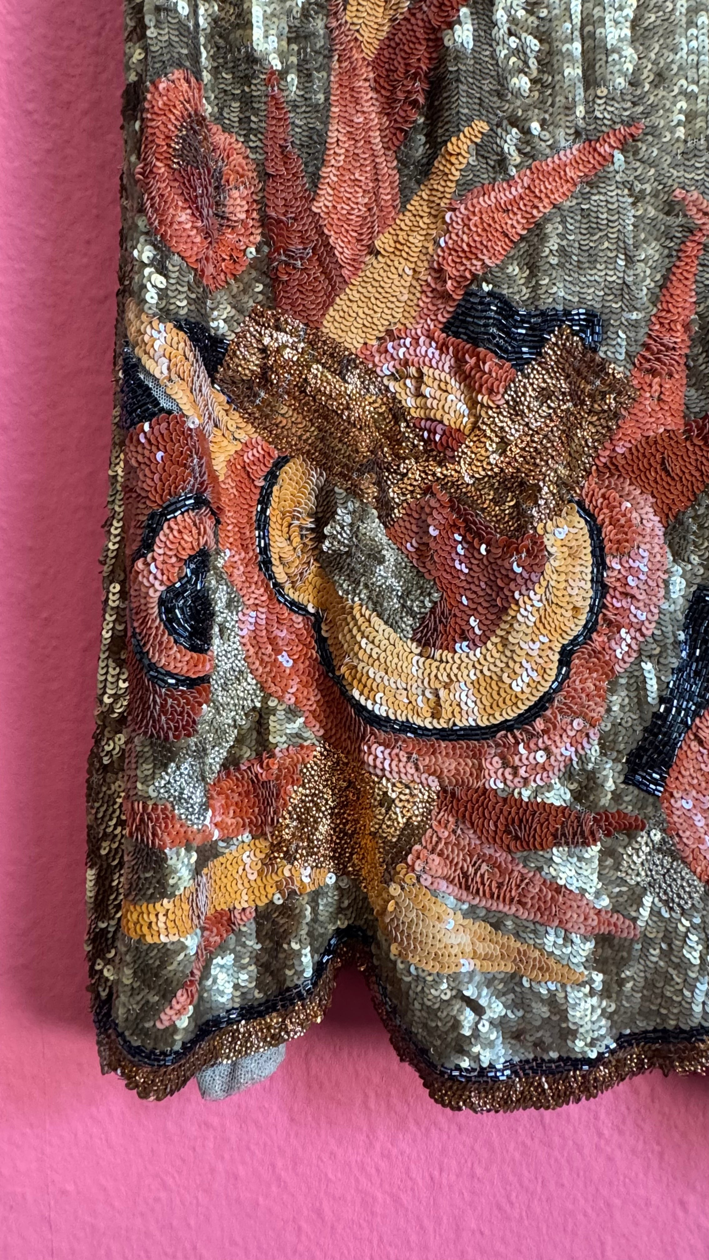 Vintage 1920s Gold Beaded Flapper Dress With Art Deco Motif