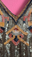Vintage 1920s Gold Beaded Flapper Dress With Art Deco Motif