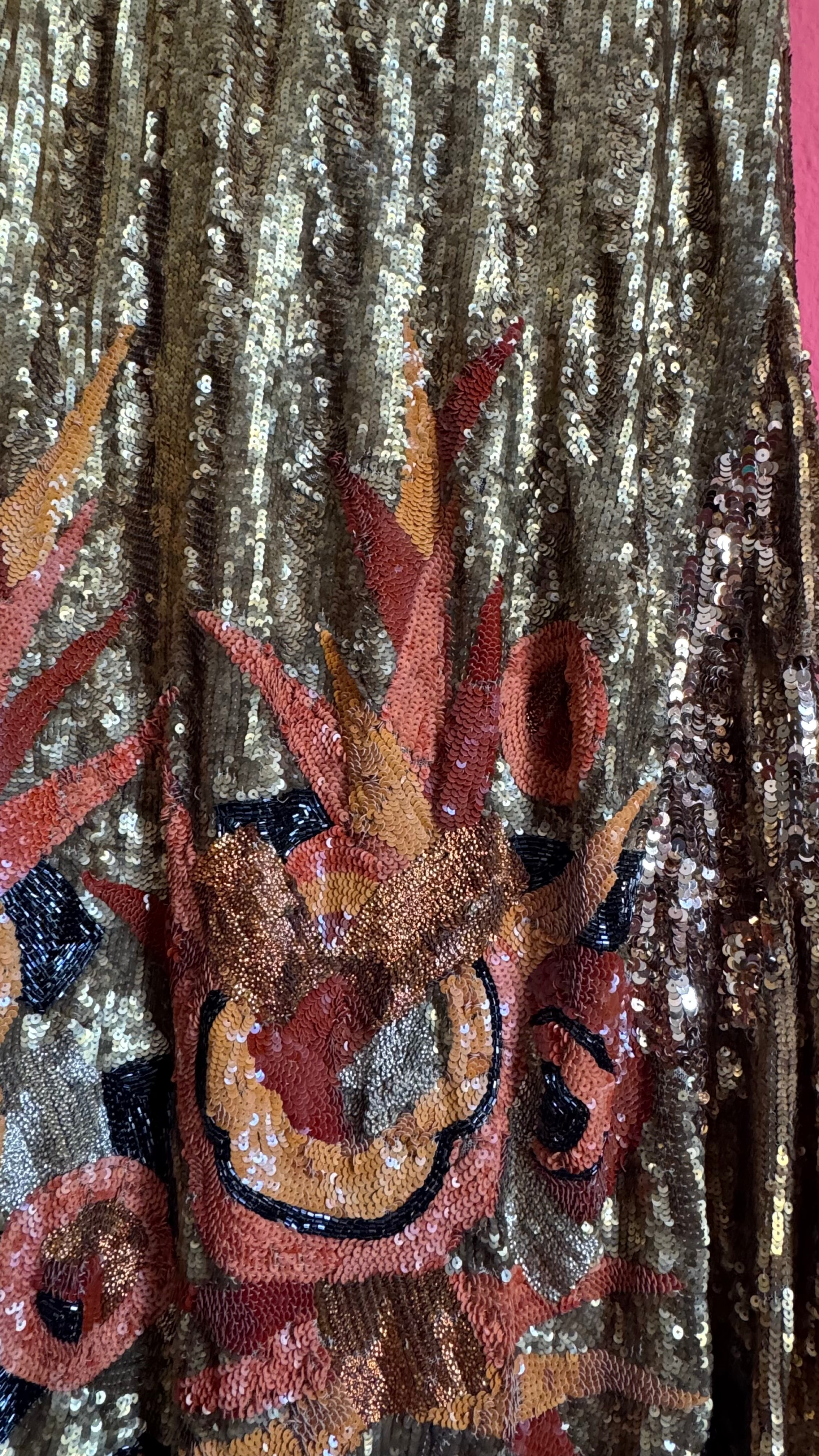Vintage 1920s Gold Beaded Flapper Dress With Art Deco Motif