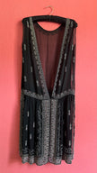 Vintage 1920s Black Beaded Flapper Dress With Silver And Pink Detail