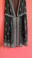 Vintage 1920s Black Beaded Flapper Dress With Silver And Pink Detail
