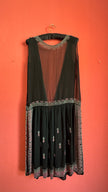 Vintage 1920s Black Beaded Flapper Dress With Silver And Pink Detail