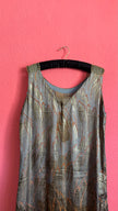 Vintage 1920s Art Deco Lamé Flapper Dress With Metallic Leaf Pattern