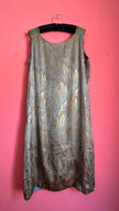 Vintage 1920s Art Deco Lamé Flapper Dress With Metallic Leaf Pattern