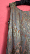 Vintage 1920s Art Deco Lamé Flapper Dress With Metallic Leaf Pattern