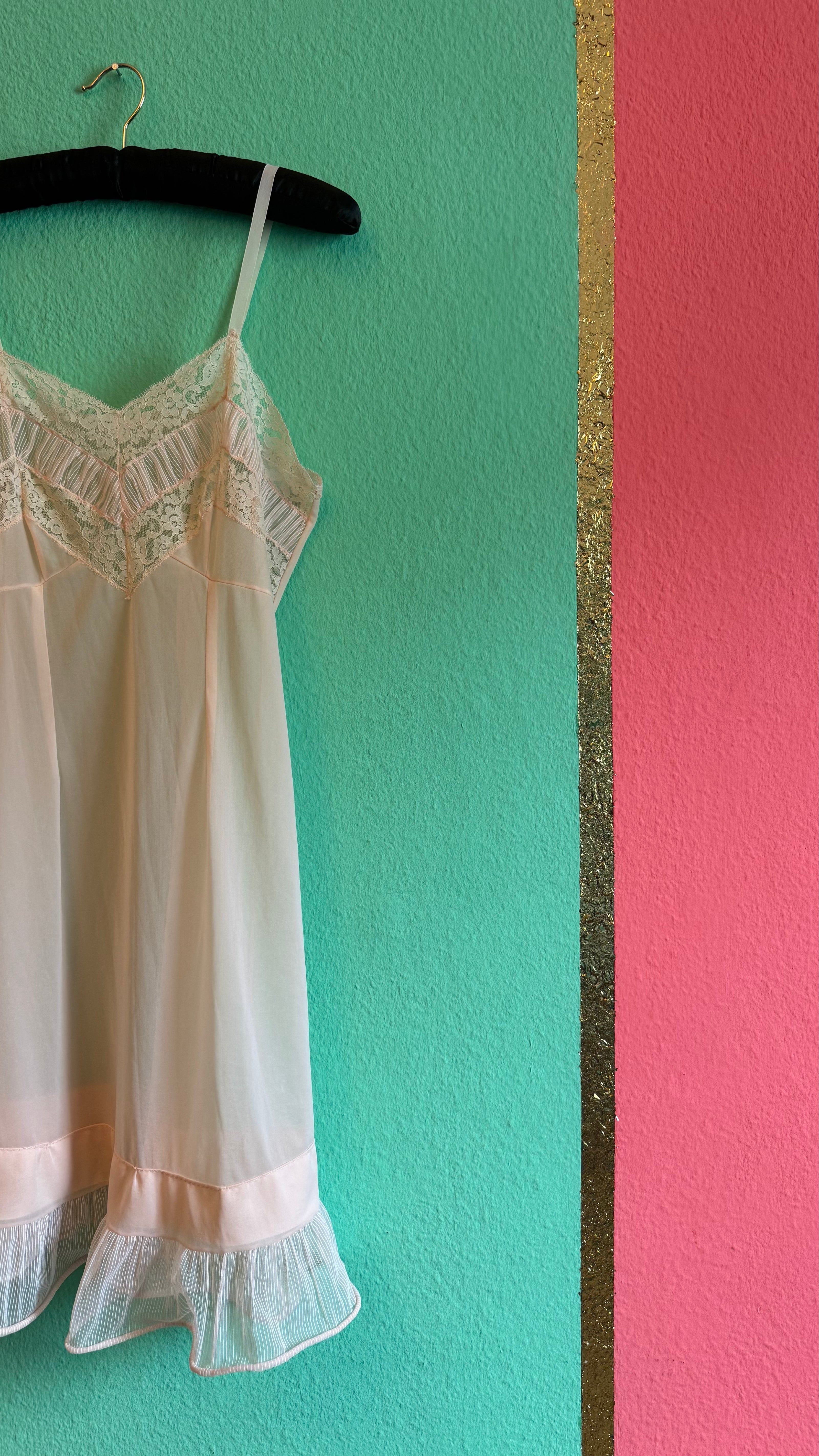 Vintage 1950s Pale Pink Lace Slip Dress