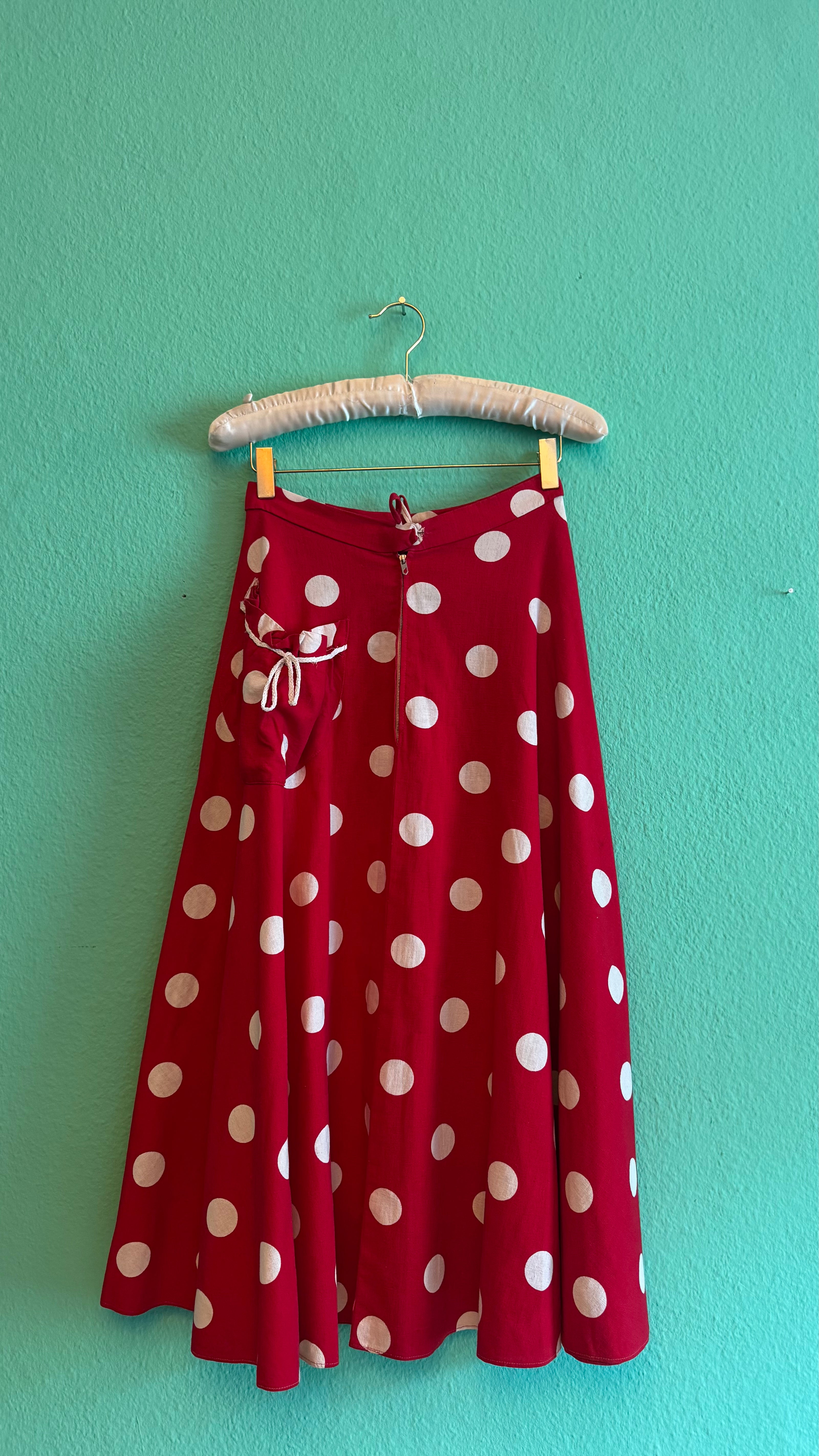 Vintage 1950s Red Polka Dot Circle Skirt