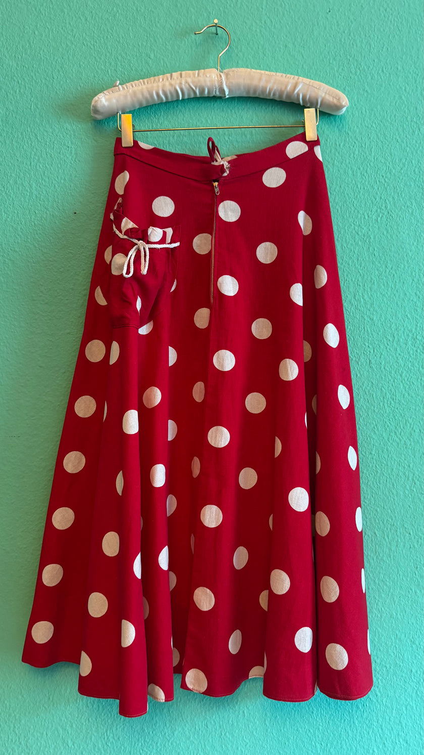 Vintage 1950s Red Polka Dot Circle Skirt