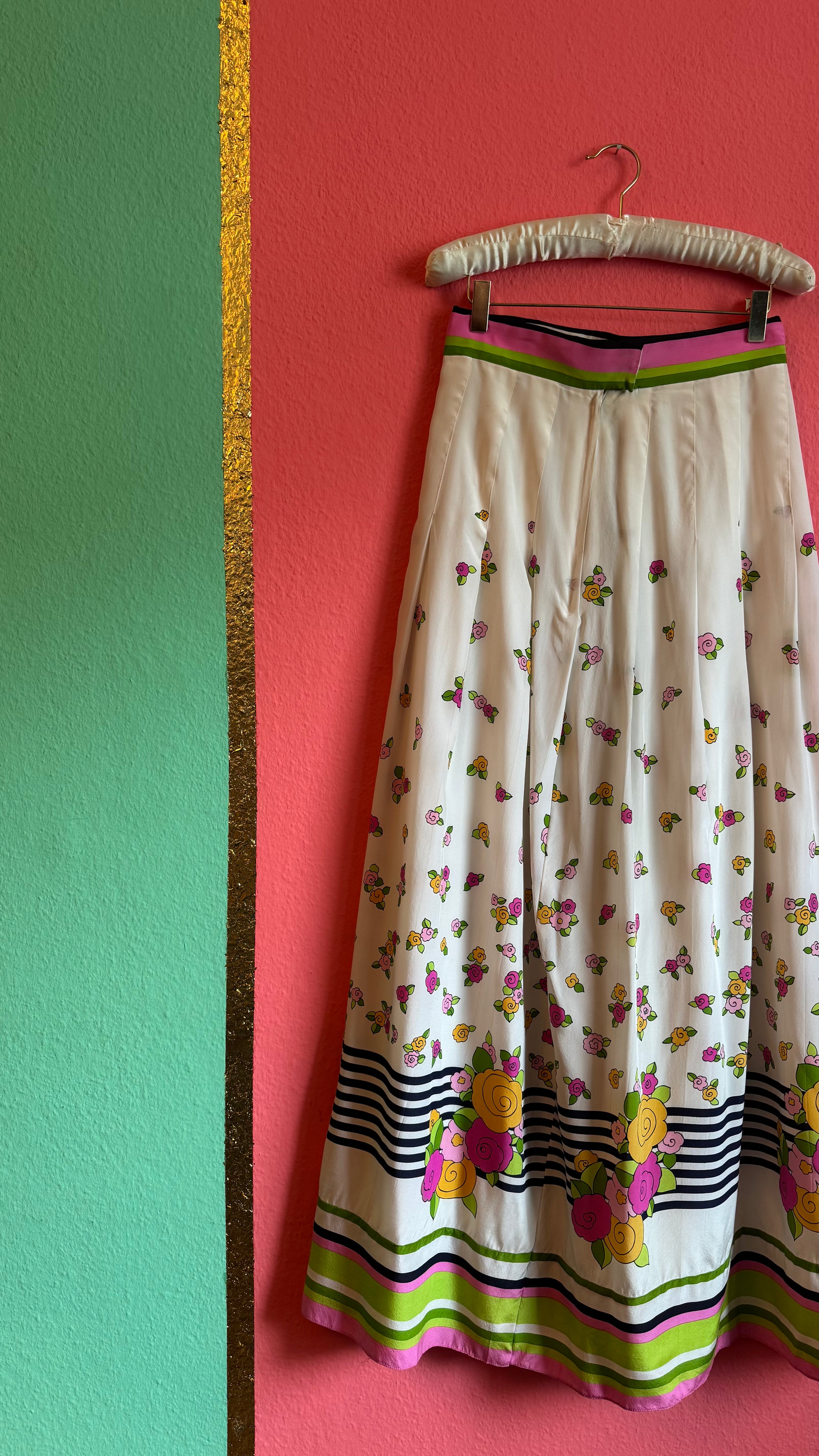 Vintage Estimated 1970s White Floral Maxi Skirt