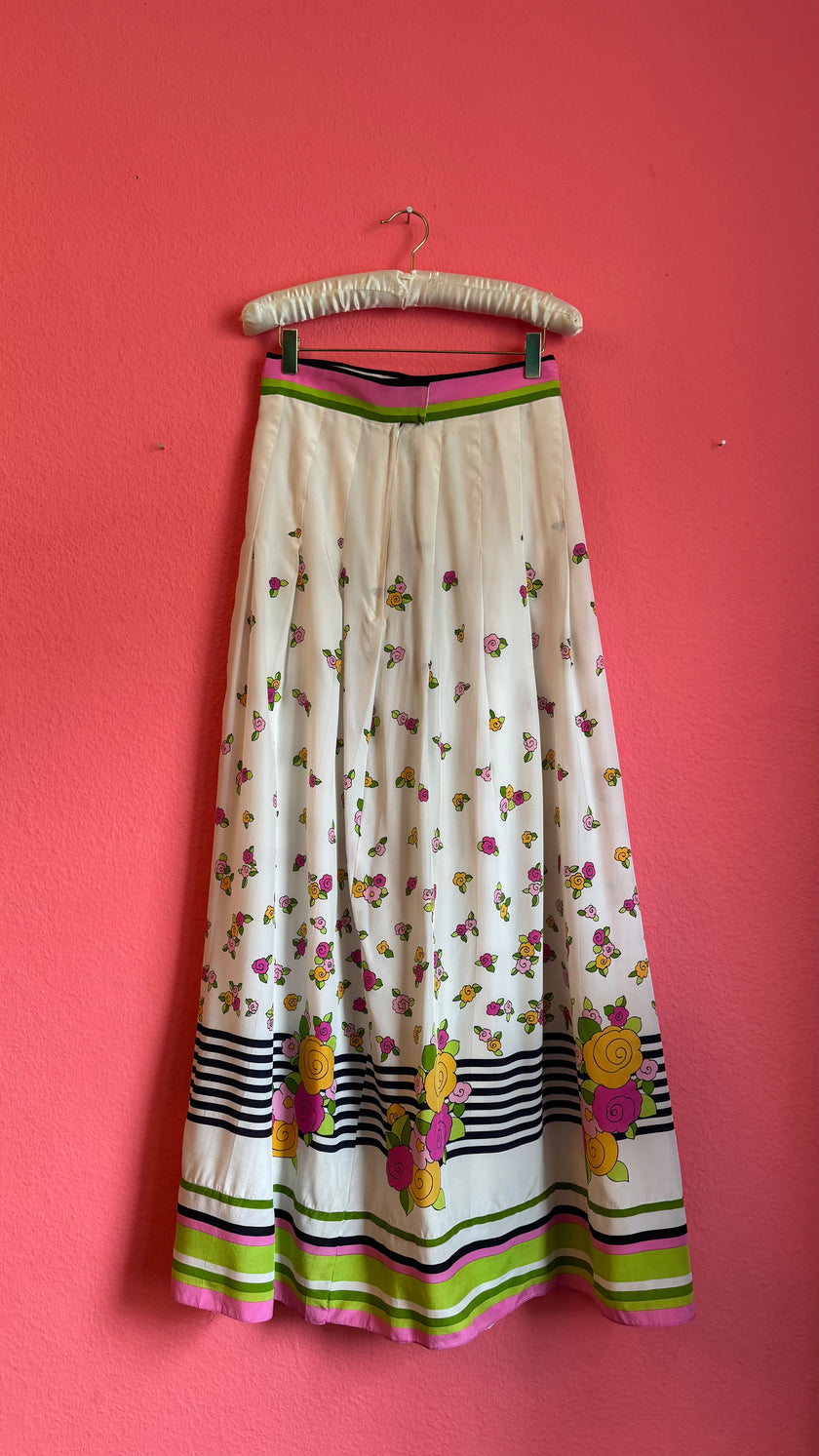 Vintage Estimated 1970s White Floral Maxi Skirt