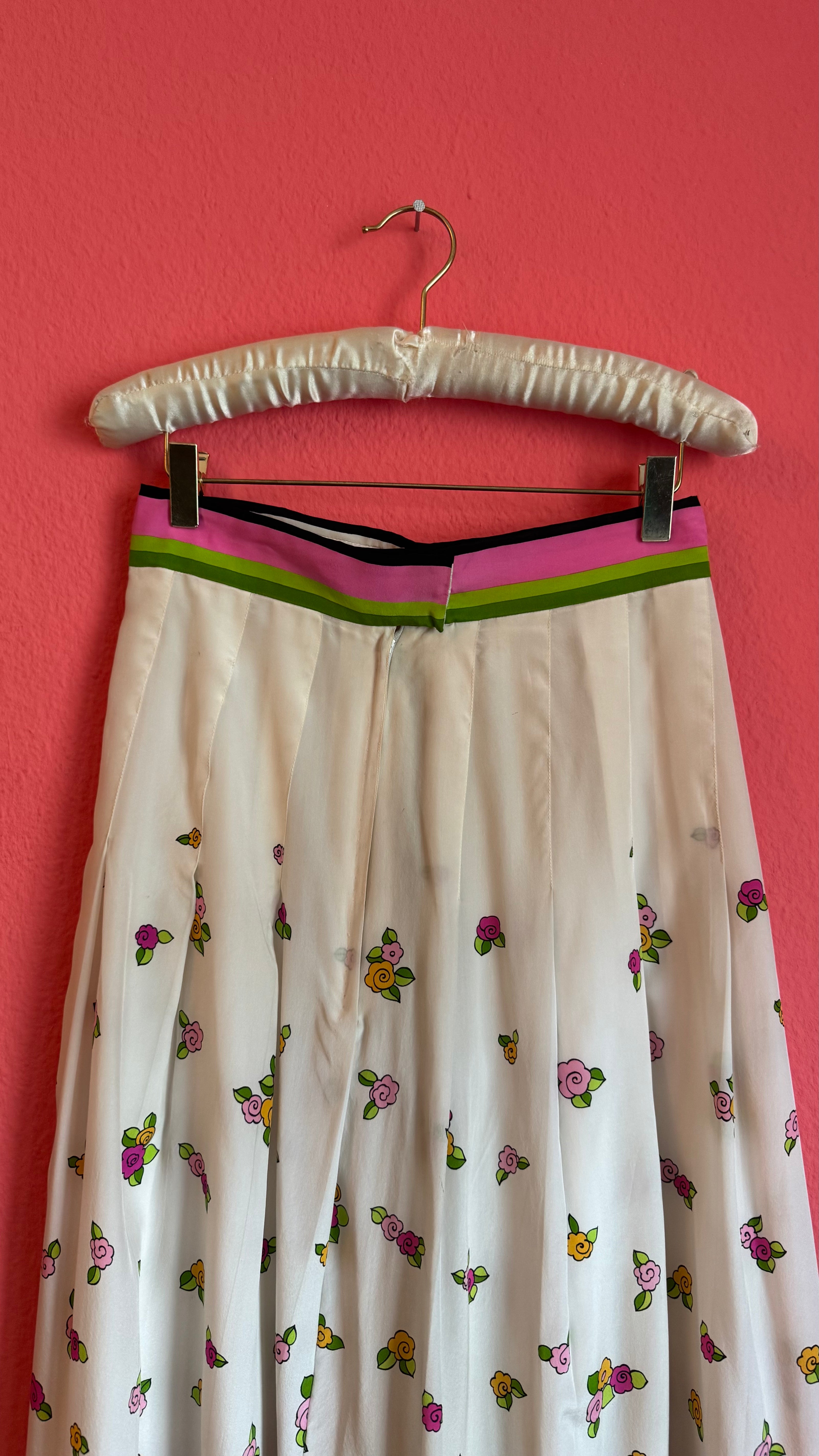 Vintage Estimated 1970s White Floral Maxi Skirt