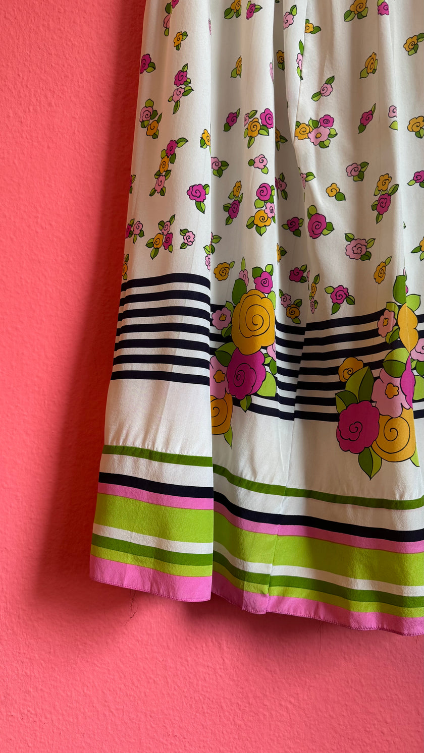 Vintage Estimated 1970s White Floral Maxi Skirt