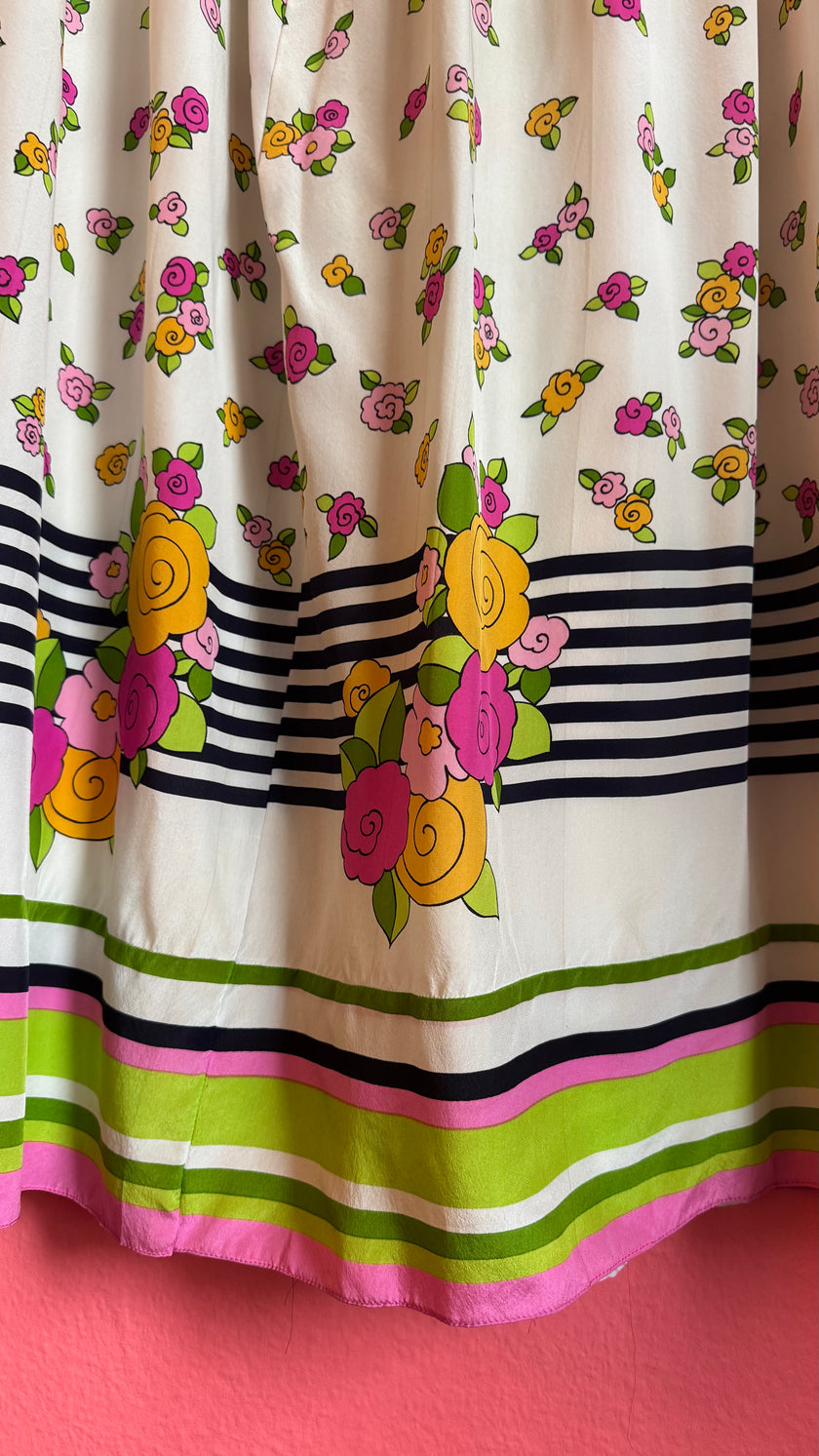 Vintage Estimated 1970s White Floral Maxi Skirt