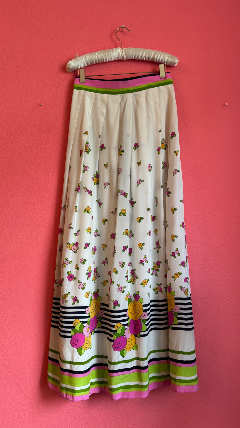 Vintage Estimated 1970s White Floral Maxi Skirt