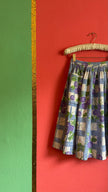 Vintage 1960s Blue Gingham Fruit Print Skirt