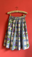 Vintage 1960s Blue Gingham Fruit Print Skirt