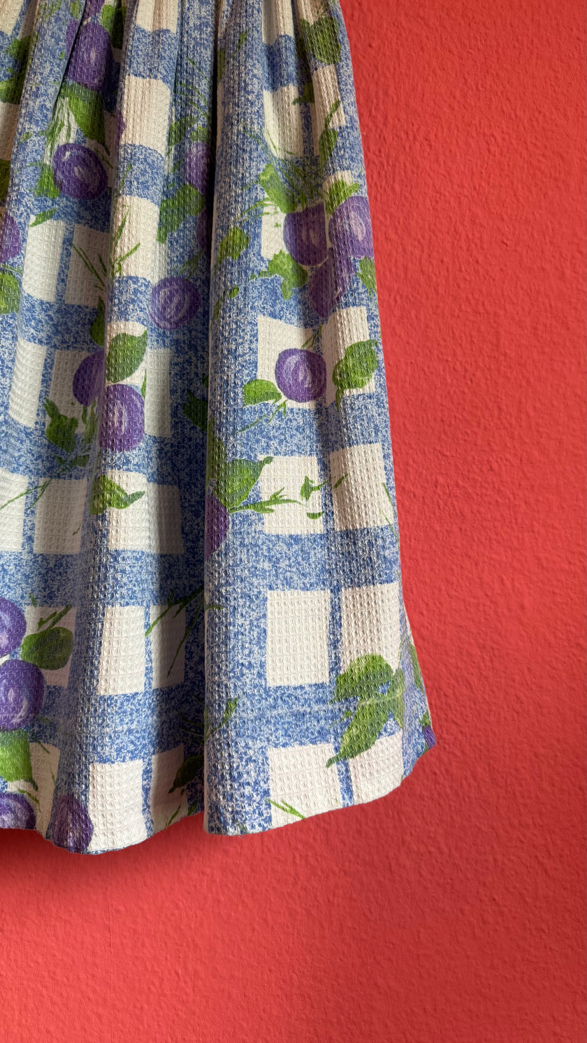 Vintage 1960s Blue Gingham Fruit Print Skirt