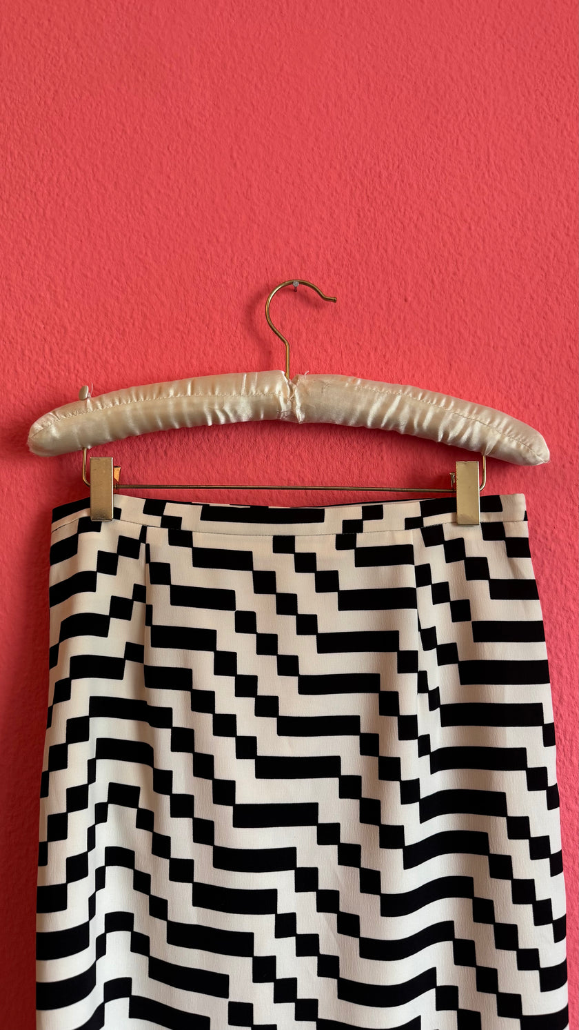 Vintage Max Mara 1990s Black And Ivory Geometric Pencil Skirt