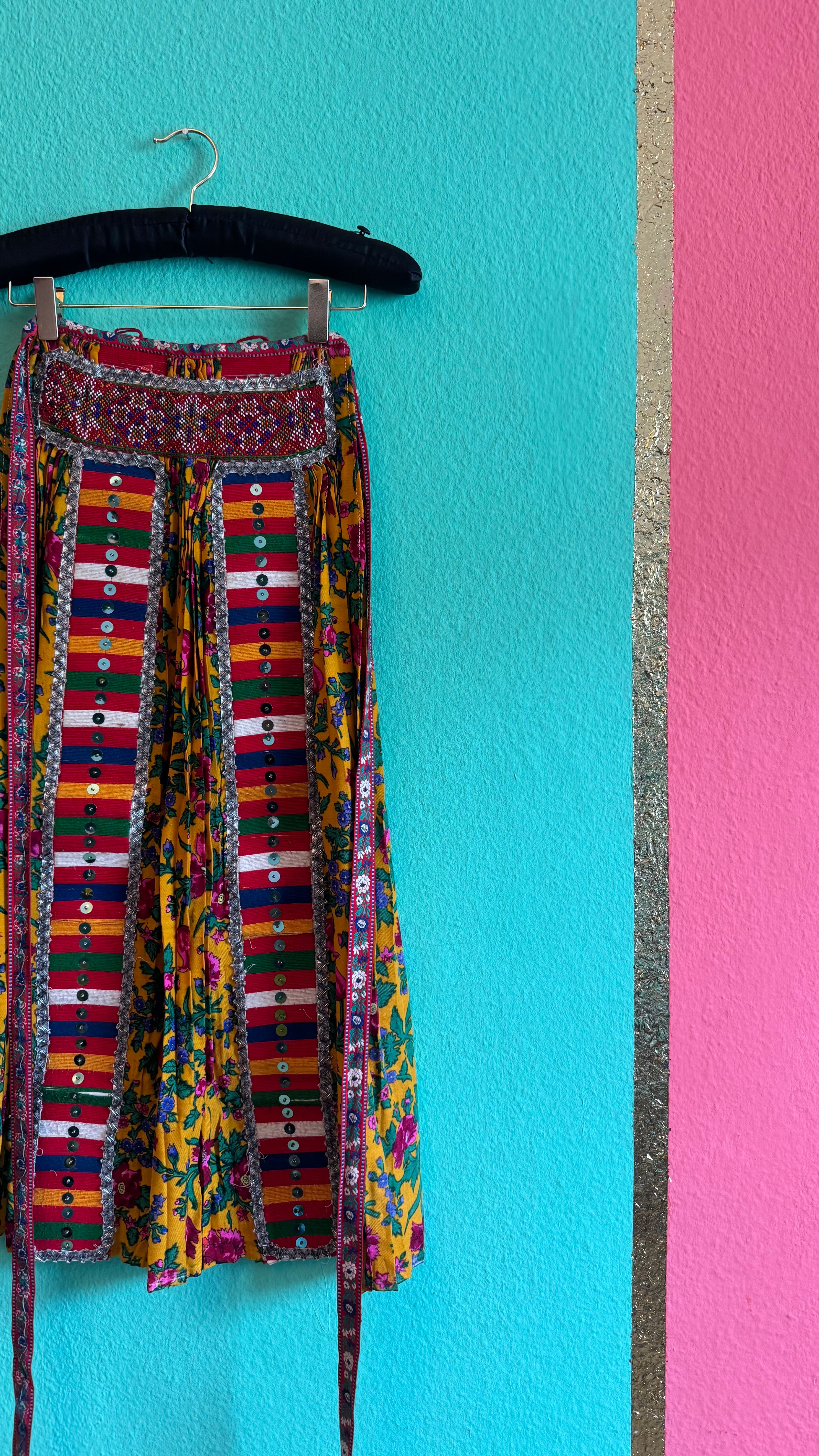 Vintage 1970s Embellished Folk Apron Skirt