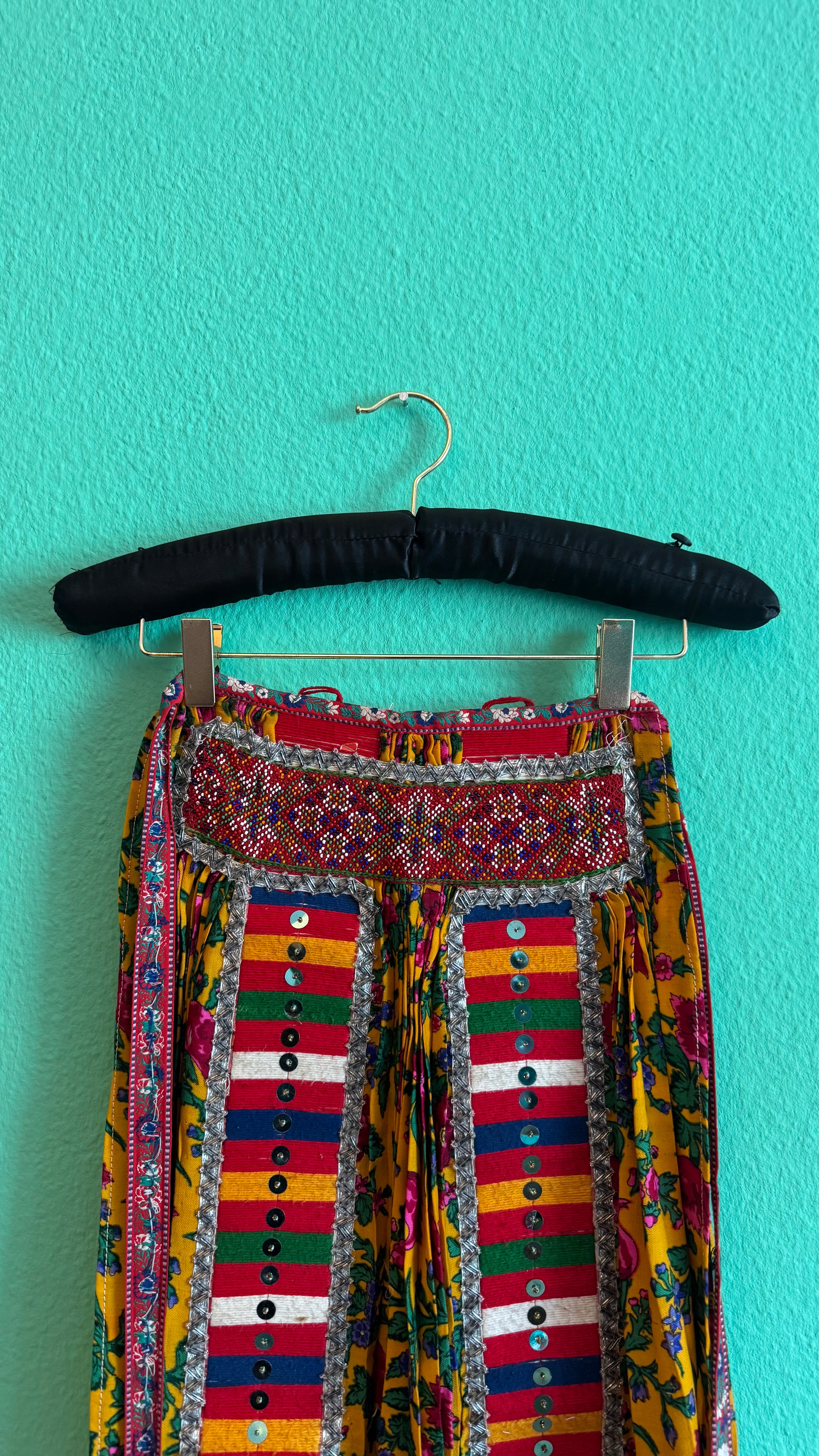 Vintage 1970s Embellished Folk Apron Skirt