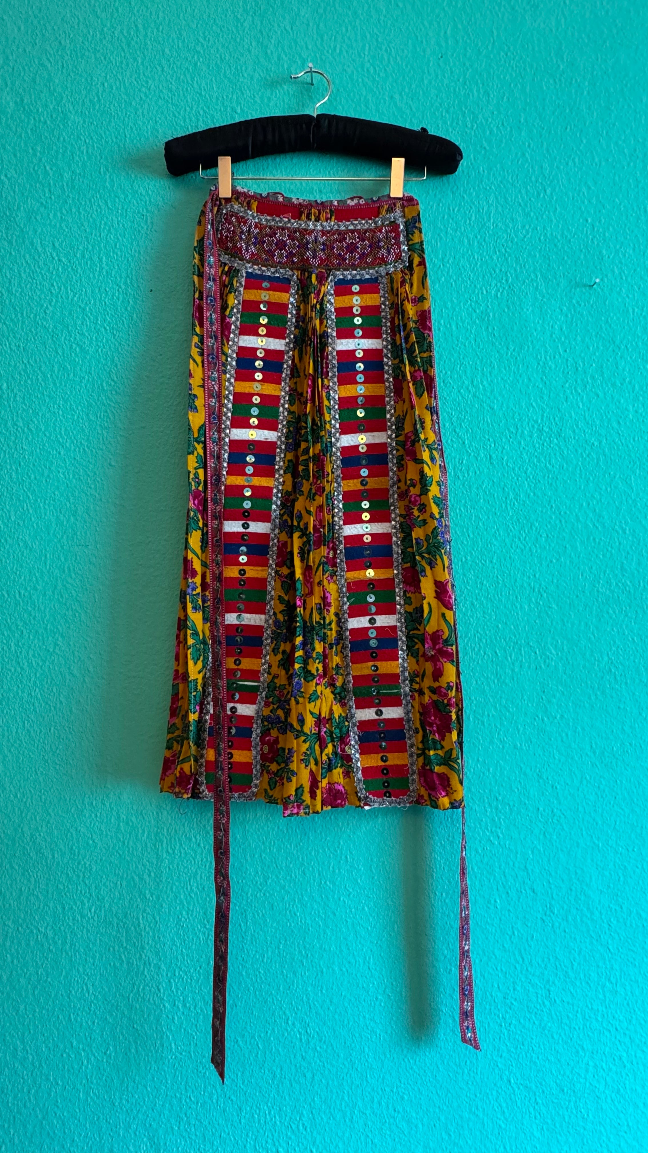 Vintage 1970s Embellished Folk Apron Skirt