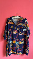 Vintage 1990s Navy Hawaiian Print Shirt