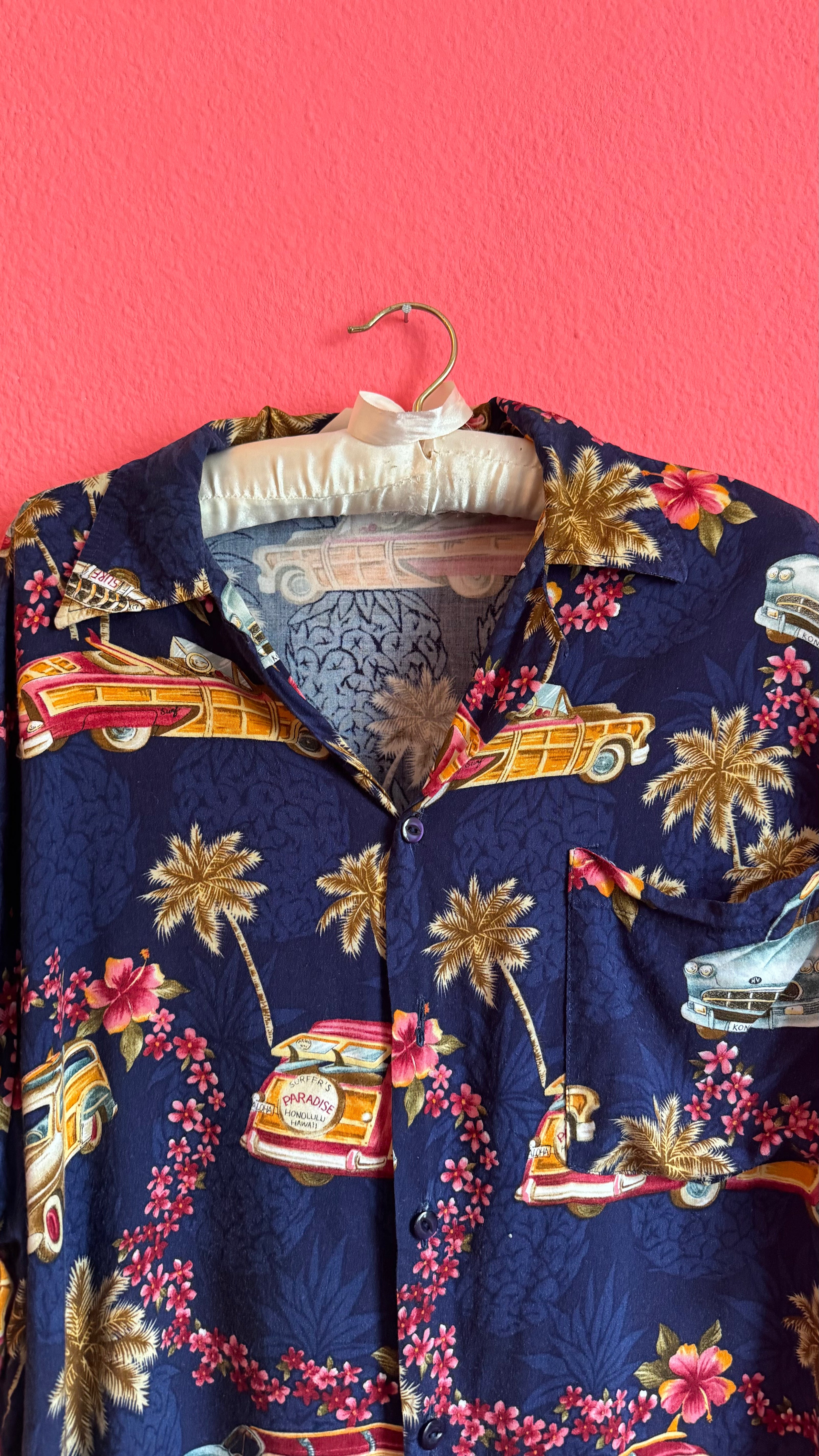 Vintage 1990s Navy Hawaiian Print Shirt