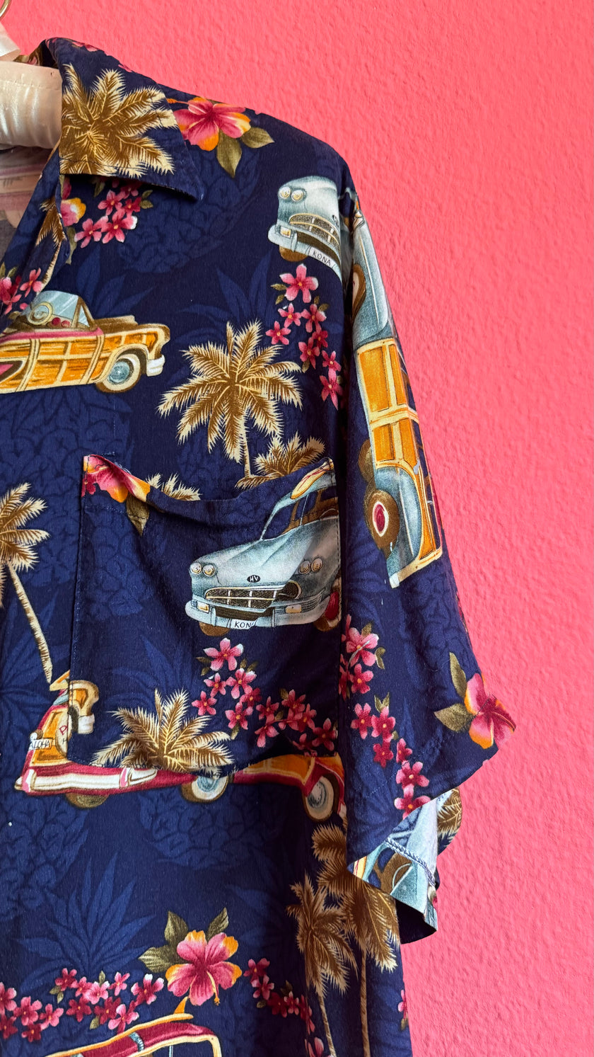 Vintage 1990s Navy Hawaiian Print Shirt