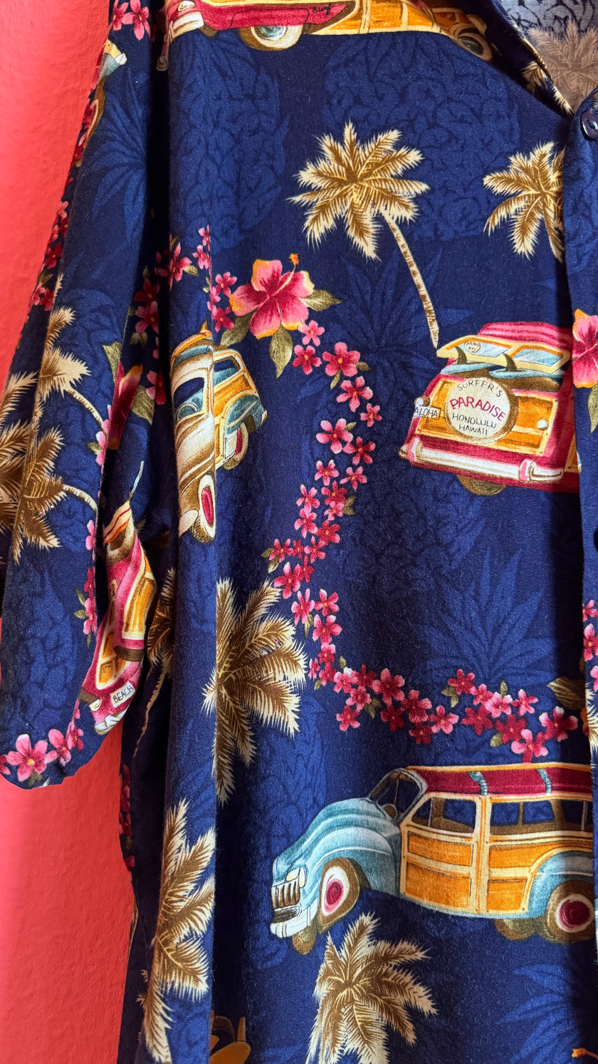 Vintage 1990s Navy Hawaiian Print Shirt