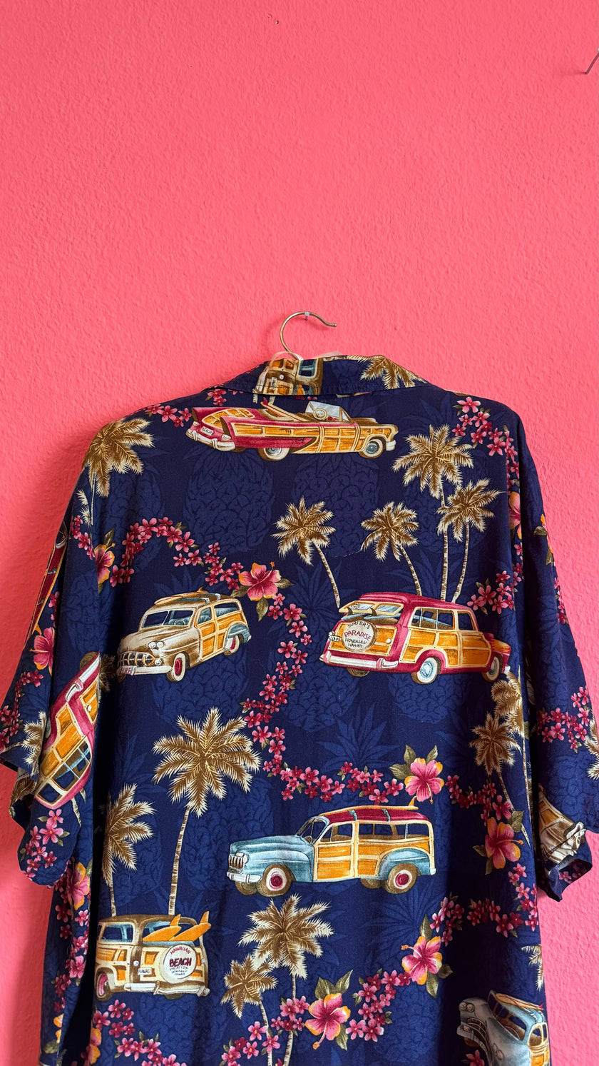 Vintage 1990s Navy Hawaiian Print Shirt
