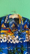 Vintage 1990s Blue Hawaiian Beach Print Shirt