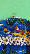 Vintage 1990s Blue Hawaiian Beach Print Shirt