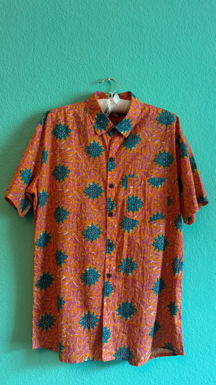 Vintage 1990s Orange Floral Short Sleeve Shirt