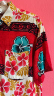 Vintage 1990s Red Hawaiian Hibiscus Shirt