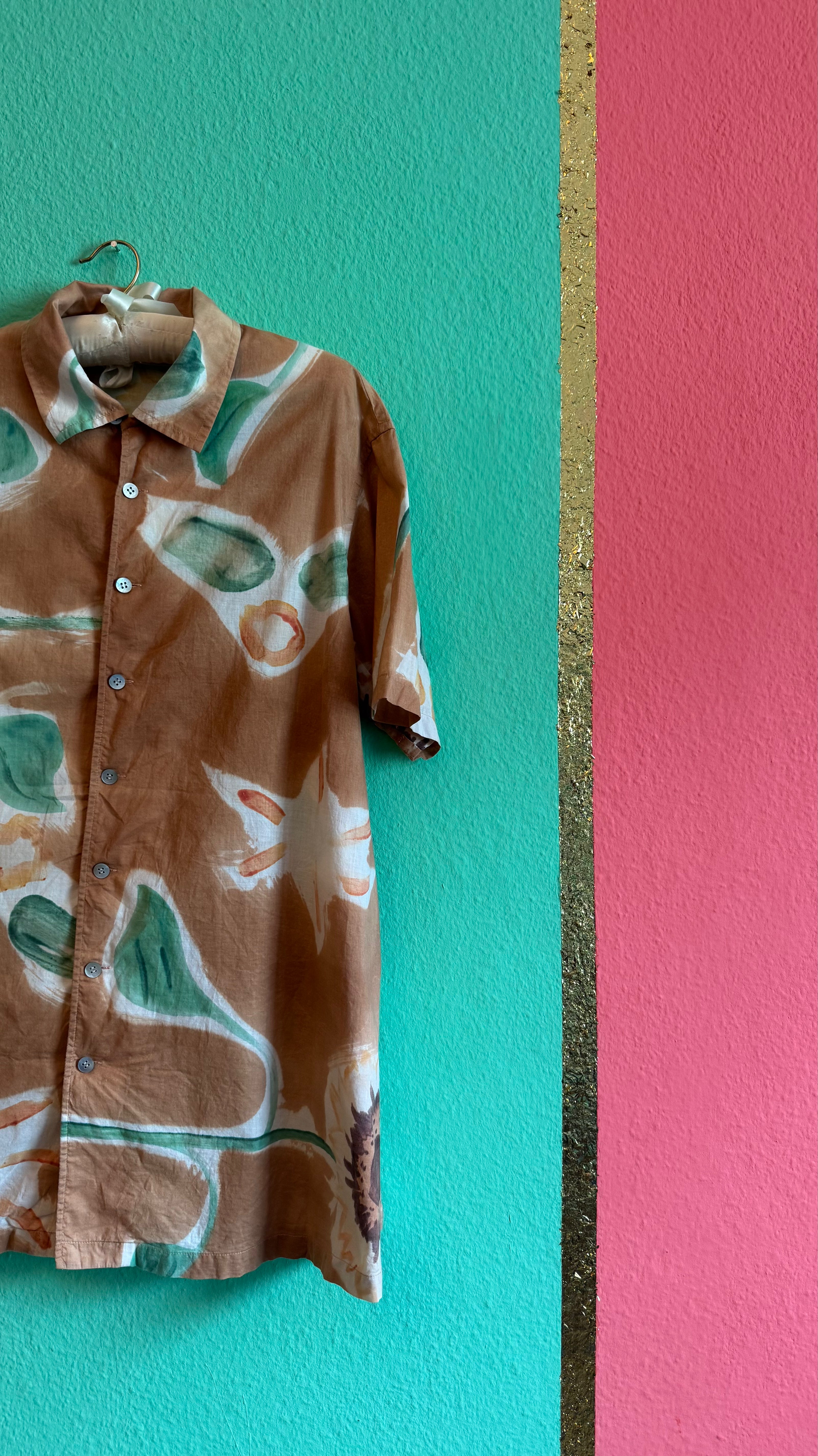 Vintage 1990s Japanese-Sourced Brown Sunflower Print Shirt