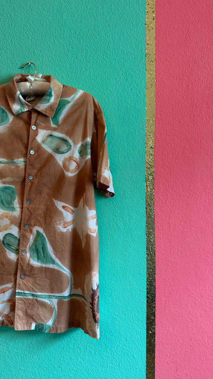 Vintage 1990s Japanese-Sourced Brown Sunflower Print Shirt