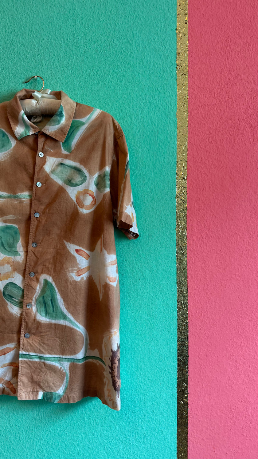 Vintage 1990s Japanese-Sourced Brown Sunflower Print Shirt
