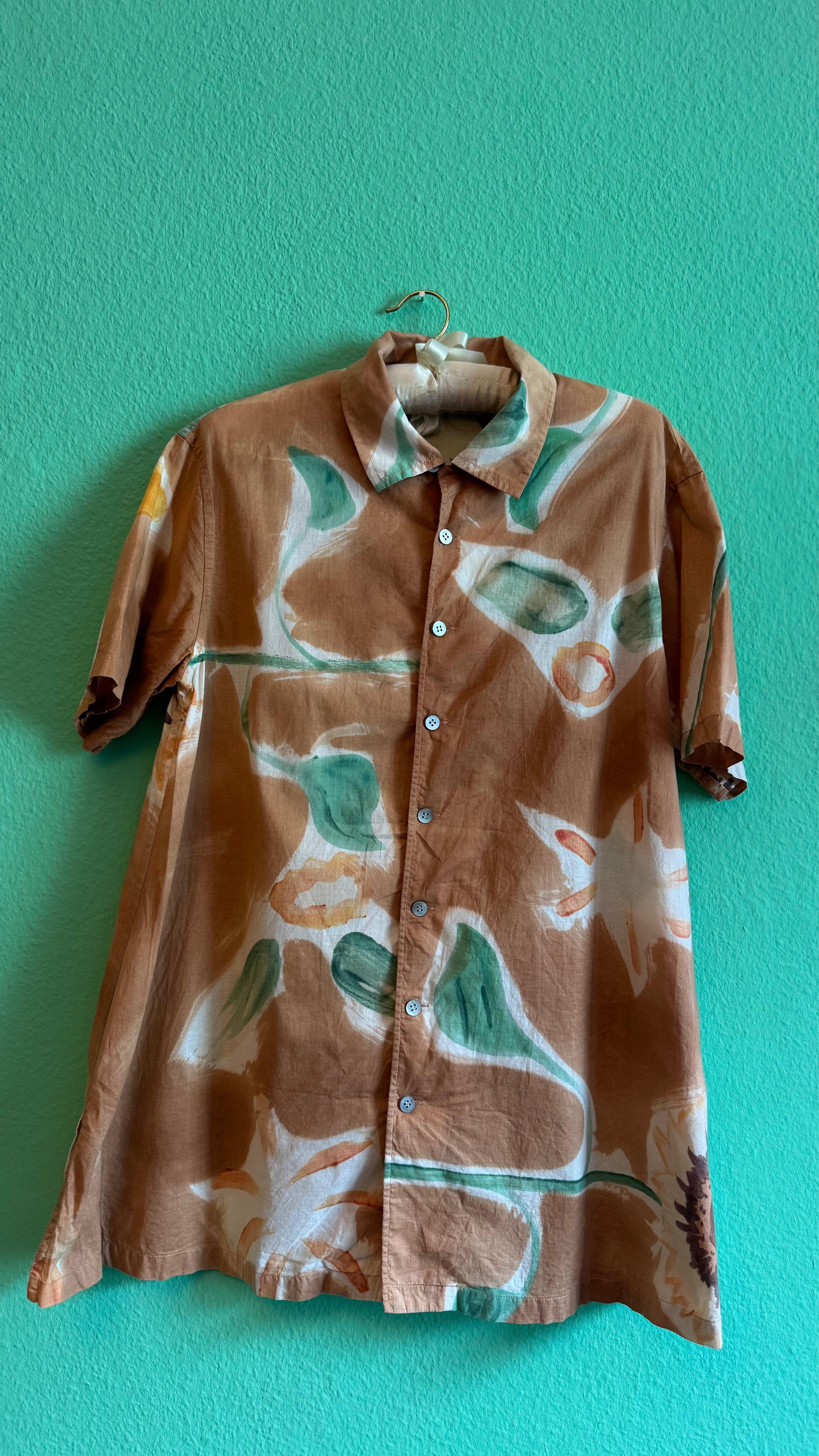 Vintage 1990s Japanese-Sourced Brown Sunflower Print Shirt