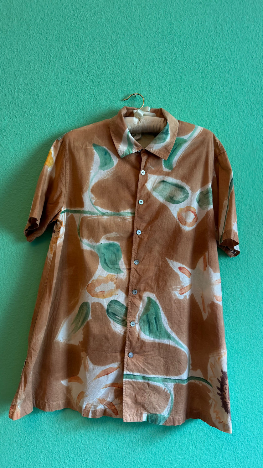 Vintage 1990s Japanese-Sourced Brown Sunflower Print Shirt